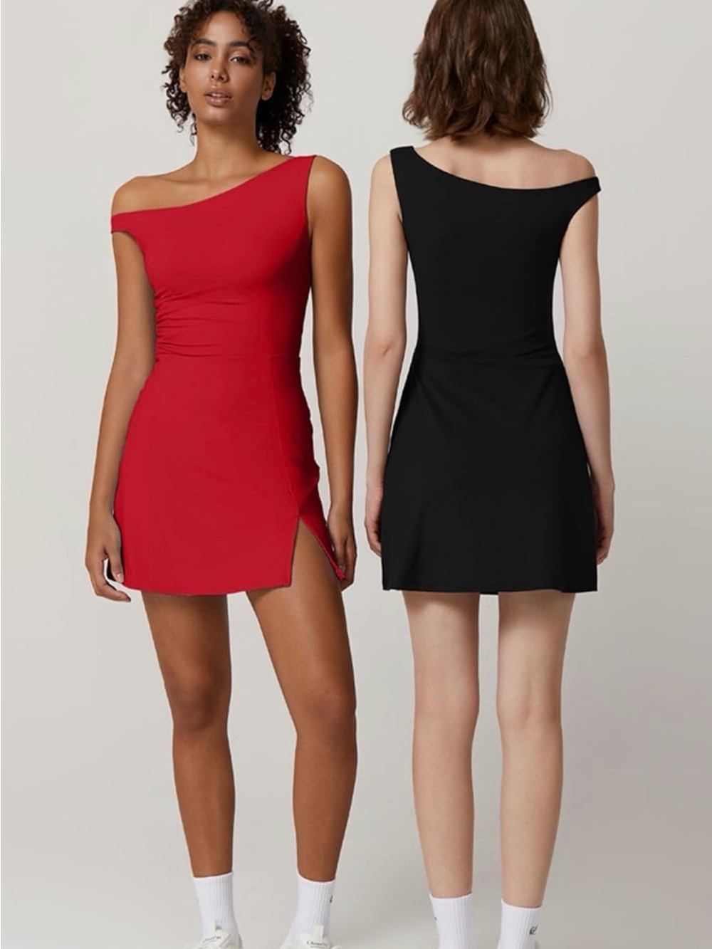 Qinsen NWT Off the Shoulder Stretchy Athletic Tennis Dress Red Small